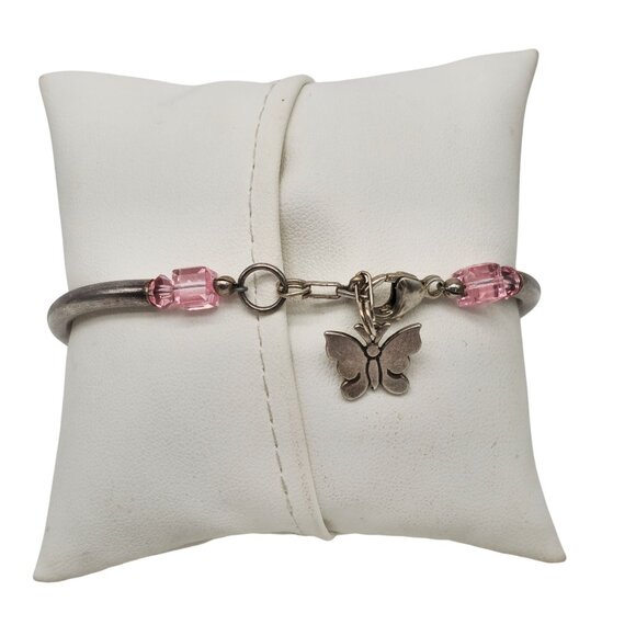 Geneva 925 Sterling Silver Quartz Watch Pink Beaded Bracelet Butterfly Charm main image 7